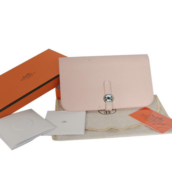 High Quality Hermes Compact Passport Holder Smooth Leather Wallet Pink Fake - Click Image to Close